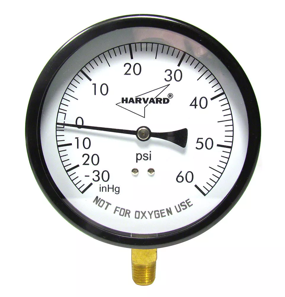-30 to 60 PSI Vacuum/Pressure Gauge – 1/4 Inch Bottom Mount – 4-1/2 Inch Face – Stainless Steel Case